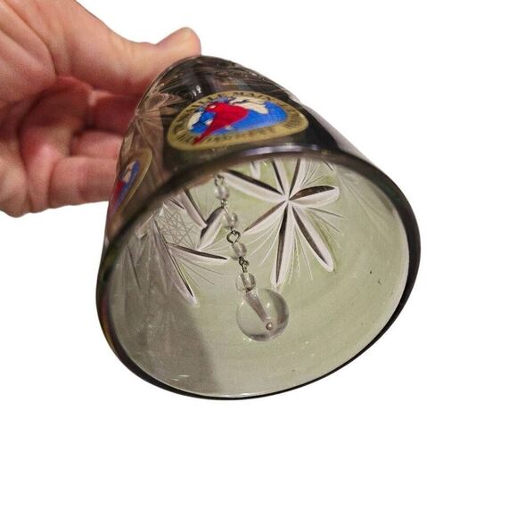 Vintage 24% Lead Crystal Cut to Clear Etched Iridescent Green Bell Hofbauer Byrd - Picture 5 of 8